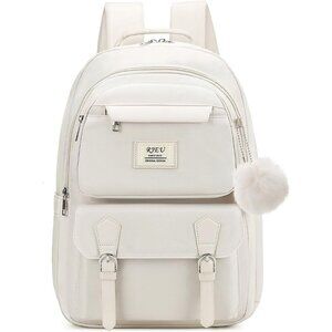 Girls Beige 15.6in Laptop Kids Backpack For Middle School College Students